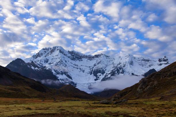 High altitude view of snow-covered mountains in the Andes
